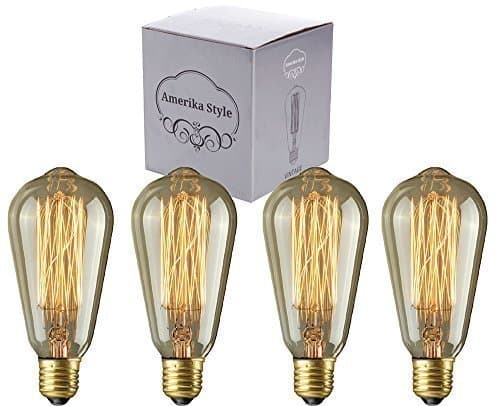Amerika Style, St64, Dimmable Edison Bulb 60 Watt, 4 Pack, Filament Bulb