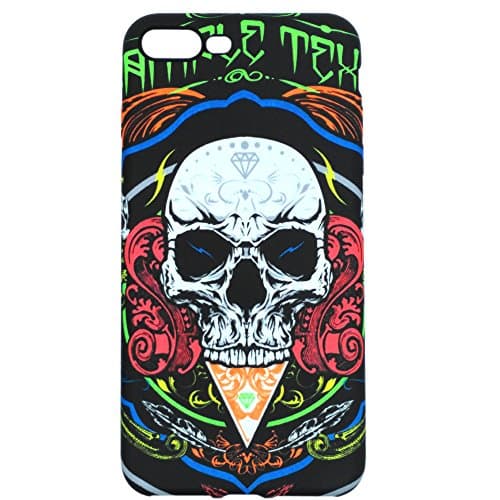 iPhone 7 Plus Phone Case Luminous Fluorescent Phone Cover Soft TPU Protection Shell Case Scratch-Resistant Creative Skull Outlook (Redhead Skull)
