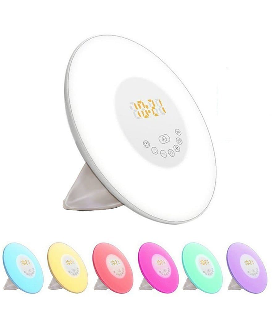Wake up Light Alarm Clock 7 Colors Bedside Night Light with Sunrise Simulation Radio Nature Sounds FM Radio Touch Control and USB Charger