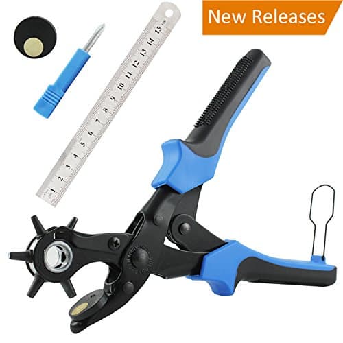 [Full Set] Leather Hole Punch, Versatek Punch Plier Tool with 2 FREE Extra Large Punch Plates &amp; Handy Ruler, Multi Sized Puncher Pliers - Ideal for Belts, Crafts, Card, Plastic, Felt, Rubber etc
