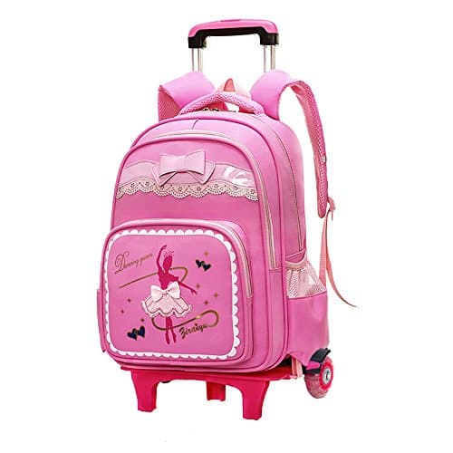 Bow-knot Dancing Girl Waterproof Elementary Trolley Rolling School Backpack Book Bag for Primary Girls Wheeled Backpack Carry On Luggage with Two Wheels