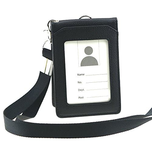 Aobear 2-Sided Multipurpose Vertical PU Leather ID Badge Holder and Neck Lanyard (Black)