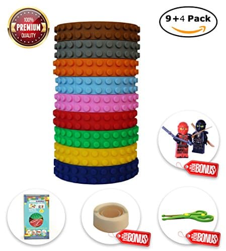 BLOCKBUILD Building Block Tape (4 Pack/ 9 Pack) for Lego bricks blocks, self-adhesive silicon building blocks tape. Flexible, non-toxic, safe educational toy ,art supply for children of any age