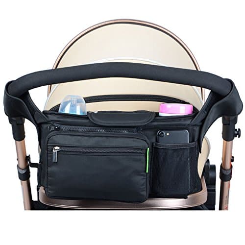 Uigos Best Stroller Organizer for Smart Moms, Fits All Strollers, Premium Deep Cup Holders, Extra-Large Storage Space for Wallets, Diapers, Books, Toys, &amp; The Perfect Baby Shower Gift!