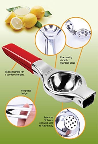 lojow (Tm) Lemon Squeezer with Silicone Handles - and Lime Squeezer Made From Top-notch Quality Stainless Steel - Comfortable Juice, Limes, Citrus &amp; Small Fruits - Dishwasher Safe Lemon Press (Red)