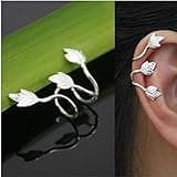 suphojshop 2X No Piercing Silver Plated Leaf Clip On Ear Cuff Earring Wrap Punk Rock a61
