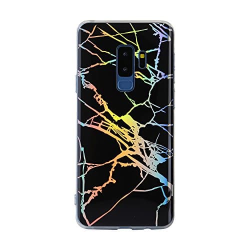 Laser Samsung Galaxy S9 Plus Case, Swishly Protective Case New Black Holo Chrome Marble Case Rainbow Case Print with a Glossy Finish for Samsung Galaxy S9 Plus