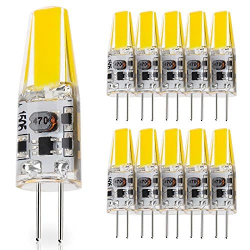 10-Pack G4 Base 2W LED Bulbs, 12V-24V AC/10V-30V DC (RV, motorhomes, boats), 20W Glass Halogen Light Bulbs Replacement, Daylight White 6000K, JC T3 Lamp, Under Cabinet Light, Landscape Lighting