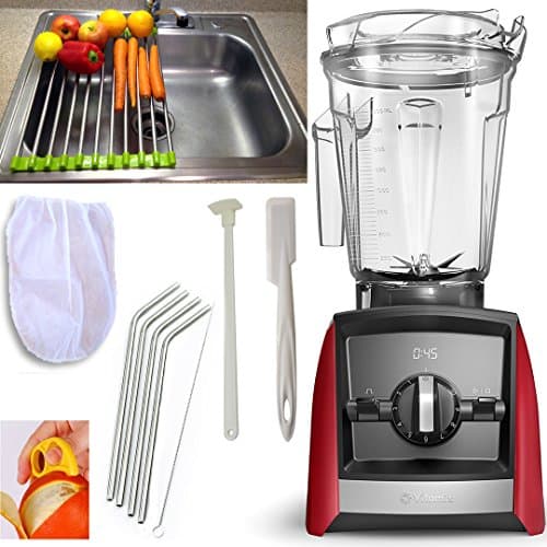 Vitamix Ascent A2300 Blender + Accessory Pack 5- Drain Rack + Blender Spatula + Cleaning Brush + Blender Scraper + Stainless Straws + Nut Milk Bag + Citrus Peeler 2300 (A2300 Red + Accessory Pack5)