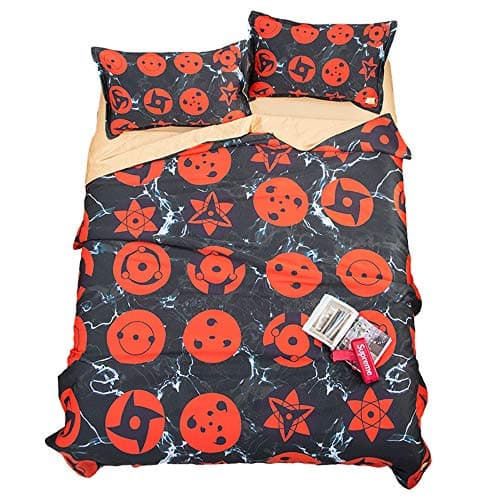 Mxdfafa Anime Naruto Pattern Summer Quilt Set 3D Digital Printing Summer Cool Quilt Washable Night Comfort Cool Summer Duvet,3/4pcs Set Include Summer Quilt and bedsheet and pilllowcase (Full)