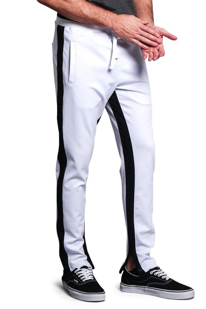 Men's Premium 4-Way Extra Stretchy Ankle Zip Contrast Outer Side Stripe Slim Fit Drawstring Track Pants