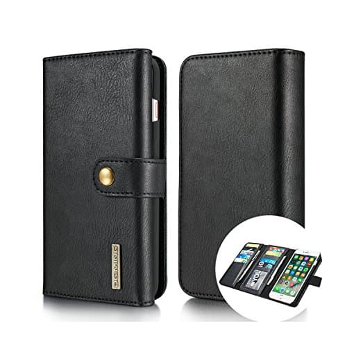 iPhone 7 Case,Wallet Case,Magnetic Detachable Large Storage [Genuine Leather][12 Card Slots][Business Style] Removable Vintage Case Cover with Card Holder for iPhone 7 Black