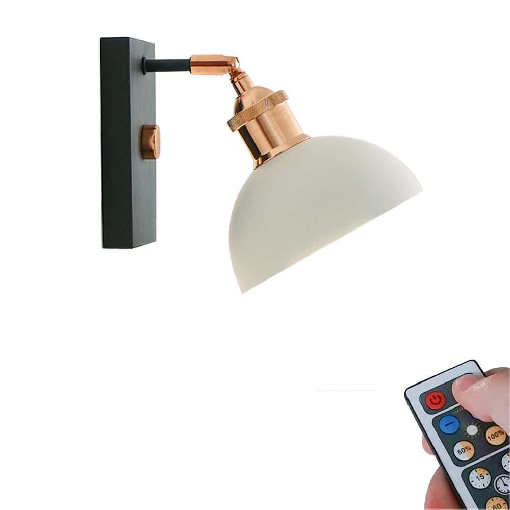 ANYE 1-Pack 55 Lumens Led Remote Control Battery Run Cordless Lamp White Lampshade Wall Sconce for Bedroom Loft Wall Decor- Easy Installation, Dimmable Control,Battery Not Included
