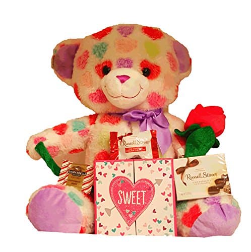 Valentine's Gift Set with Chocolate and Soft Plush Teddy Bear (15" Heart Print Allover Bear)