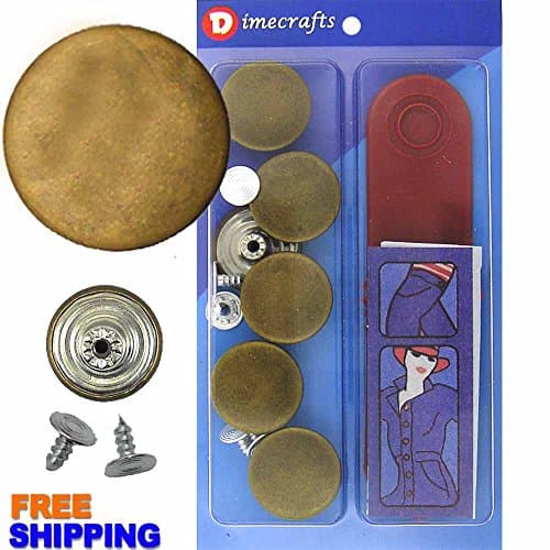 20mm Plain Brass Jean Tack Buttons Kit, 6 Set with Tool