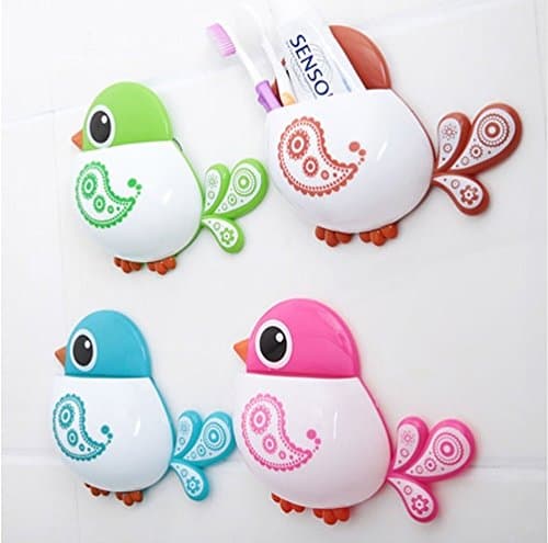 1 pc New Creative Bird Pattern Suction Cup Toothbrush Holder House Storage Tool -- Green