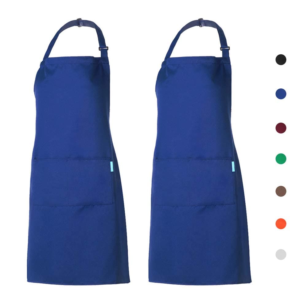 esonmus 2pcs/set Adults Polyester Kitchen BBQ Restaurant Apron with Adjustable Neck Belt 2 Pockets for Cooking Baking Gardening for Men Women