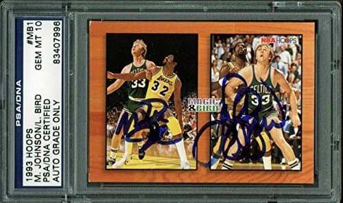 Larry Bird Magic Johnson Signed 1993 Hoops Card Autograph Gem Mt 10 PSA Slabbed