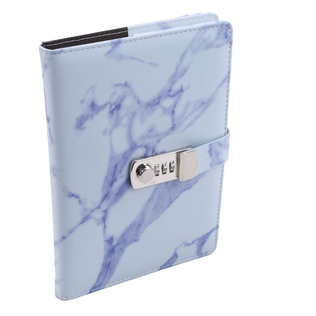 LANWF Password Lock Notebook Faux Leather Marble Pattern Cover Personal Journal Diary Notepad,Purple
