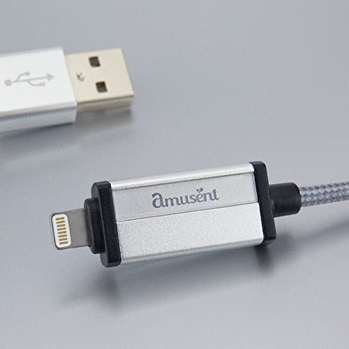 Lightning Cable (1m) Durable and Fast Charging Cable. Premium Nylon Braided Lightning to USB Data Cable with Ultra Compact Connector Head for iPhone X, 8 plus Models (silver-Christmas Offer)