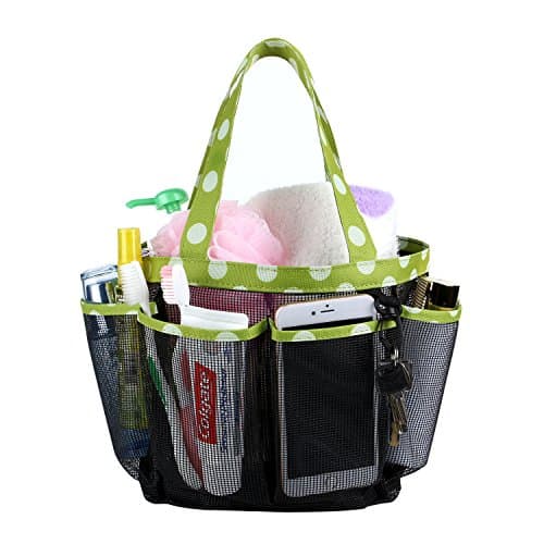 Portable Mesh Shower Caddy with 7 Storage Compartments &amp; Key Hook, Quick Dry Hanging Toiletry and Bath Organizer, Perfect for Dorm, Camping ,Gym, Yoga,Camp &amp; Travel, Green