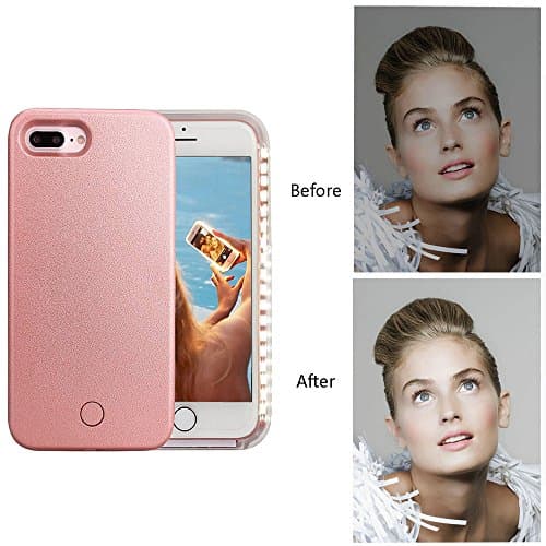 Selfie Light iPhone 7 Plus Case,JESSHINY Illuminated (Dimmable)Increase Facial Light [Rechargeable] Protective Shell Durable Light Up Luminous Selfie Case for iPhone 7 Plus 5.5 inch(Rose Gold)