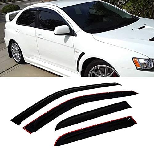 Riseking 4pcs fit 2008-2016 Mitsubishi Lancer Evolution 10?4-Door Sedan?Only Exterior Door Dark Trim Smoke Outside Mount Style Sun Rain Guard Vent Shade Window Visors