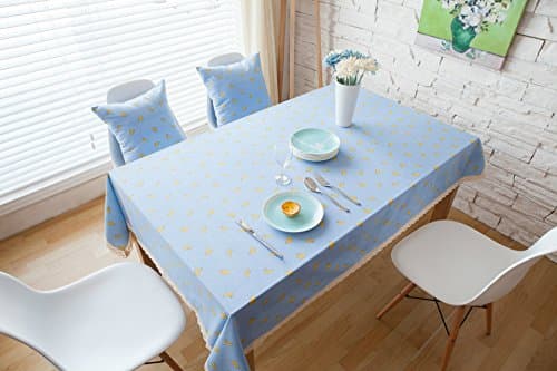 Rectangular Square Cotton Linen Tablecloth Pastoral and Fresh style Home Decoration NavyBlue White &Red 55 x 98-Inch (55-Inch x 98-inch, Lightblue Background with Banana pattern)