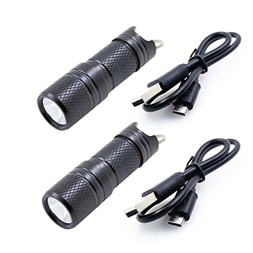 Soltuus 2 Pack Rechargeable LED Keychain Flashlight, 200 Lumens Mini Torch, Water Resistant for Outdoor and Indoor, Small Pocket Key Chain EDC Lights, Including Battery and Micro USB Cable