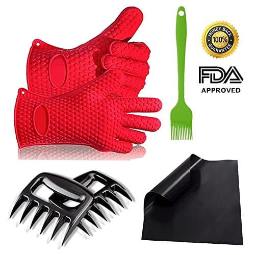 BBQ Grilling Tool Set - BBQ Gloves &amp; Meat Claws &amp; Silicone Basting Brush &amp; Non-Stick Mats Complete Set, Flykul Silicone Heat Resistant Grilling Accessories &amp; Kitchen Tools for Indoor &amp; Outdoor Cooking
