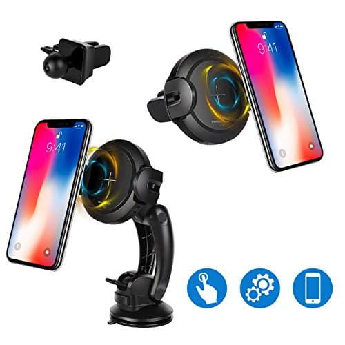 Lio SHAAR Wireless Car Charger, Automatic Infrared Sensor Car Holder Wireless Qi Fast Charger Mount for Samsung Galaxy S8, S7/S7 Edge, Note 8, iPhone X, 8/8 Plus and other Qi Enabled Devices