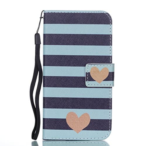 Wallet Leather case for iPhone X, Unique Pattern with Anti-Scratch Leather Soft TPU, Kickstand Card Holder &amp; Wrist Strap, 360 Full Protective Flip case for iPhone X/iPhone 10 (5.8)-Blue Stripe