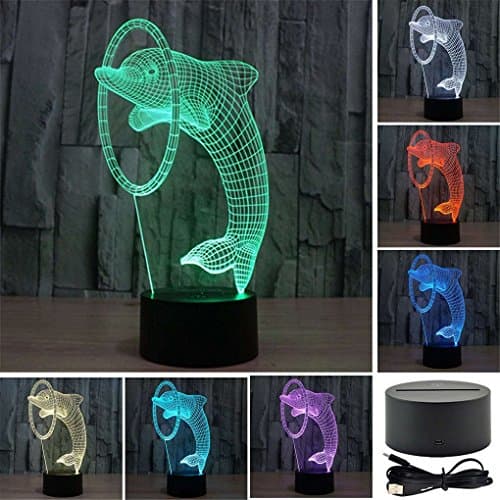 HJIAN Dolphin 3D Night Light 3D Optical Illusion Desk Table Light Lamp 7 Color Night Lamp for Nursery Décor Home Light, Party Decoration (Dolphin)