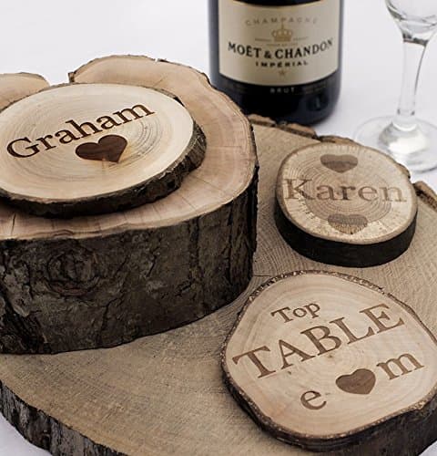 Personalised Rustic Log Slices, Coasters, Engraved on One Side. Vintage Wedding Favours or Place Names (5)