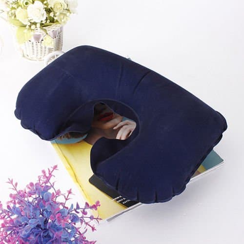 Deep Blue Air Inflatable Travel Neck U Shape Pillow Support Head Rest Air Blow Up Cushion