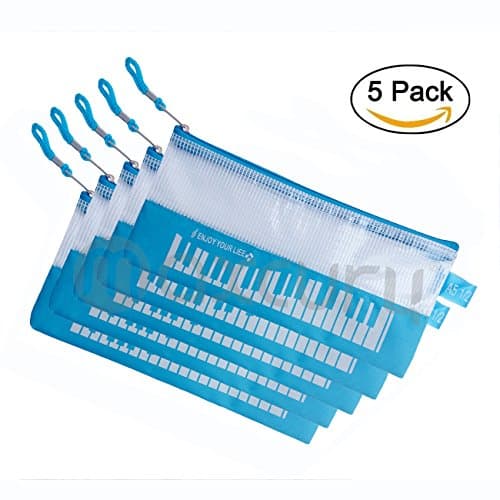 5pcs Plastic Document Bag,OPOCC Music Element Bill Receipt File Document Zipper Folders Pockets Bags Organizer (Aqua)