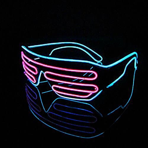 PINGGE US - Black Frame Colorful El Wire Neon LED Light Up Shutter Shaped Glasses for Rave Costume Party - Two Colors+ Standard Controller (Pink + Light Blue)