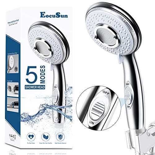 EocuSun Shower Head - High Pressure 5 Spray Settings Adjustable Massage Spa - Detachable Handheld showerhead with Pause Control - Water Saving and Easy to Clean