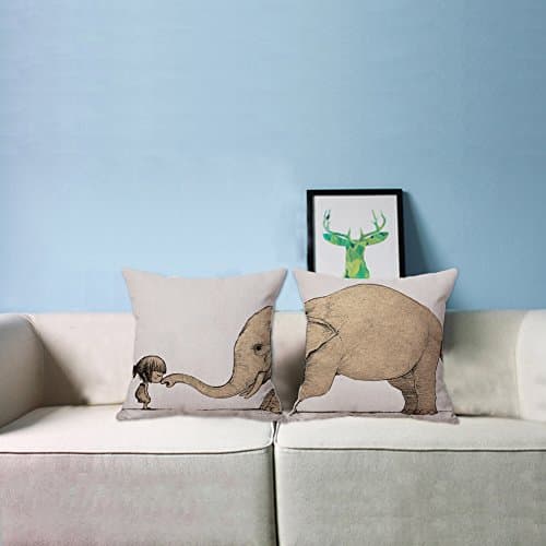 Hoojee Modern Print Throw Pillow Case Car Sofa Bed Home Square Sofa Cushion Cover(Elephant,18"x18",2Pcs)