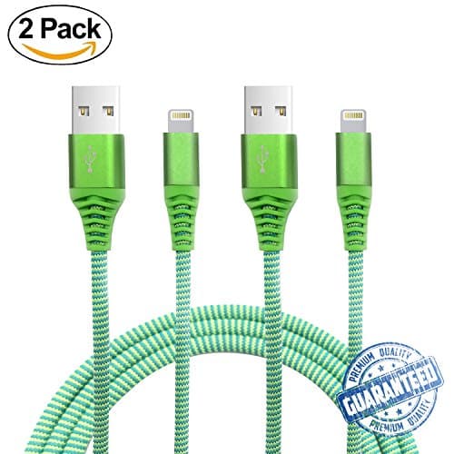 [Premium Quality] Heavy Duty Nylon Lightning Cable, iPhone 7 Cord, IPhone Charger, Charging Connector by Trusted Cables Compatible With iOS 11,(1m/3.2ft Cord) (Green White Nylon)