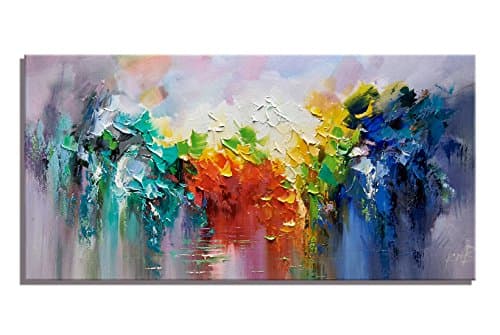 Wall Art Canvas Multicolor Forest Tree Water Reflection Landscape Picture Prints on Canvas Artwork Modern Wall Art for Home Decor Original Art Painting (16X32inch)