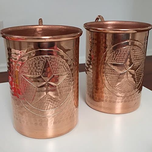 2-pack - 16 oz. Moscow Mule Hammered Copper Mug, handcrafted 100% pure copper with Texas Star logo