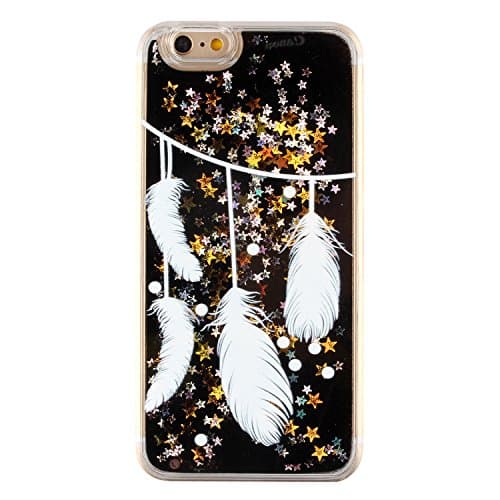 iPhone 6s Case, Weline Fluid Flowing Liquid Back Cover, Luxury Bling Glitter Star Quicksand Hard Plastic Bumper Skin Dual Layer Transparent Cover Shell Skin for Apple iPhone 6/6s- Four Feathers