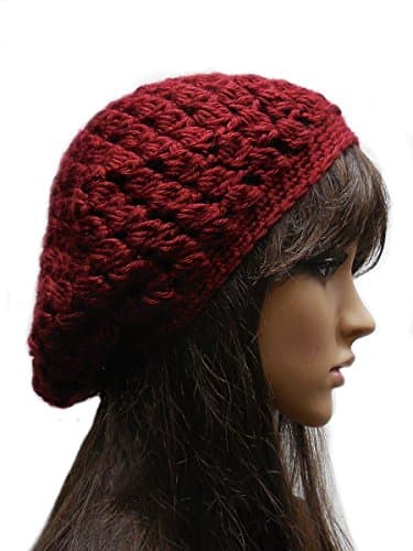 Autumn Deep Red Chic Warm Beret Slouchy Hat Handmade