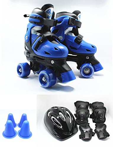 Xtreme Free Fun Roll Adjustable Roller Skates with Knee Elbow and Helmet (blue, medium)