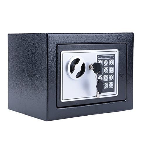 Kaluo Small Home Safe Security Safe Box Electric Digital Lock Wall Cabinet Safe for Jewelry Cash, 8.9" X 6.5" X 6.5", with 2 Keys (Black)