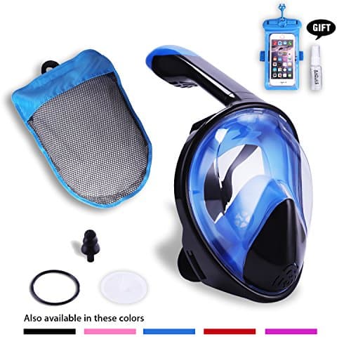 AOLAIS Third Gerneration 180°view Panoramic full face Snorkel Mask for Adults and Kids,Anti-fog Anti-leak Design Easy Breathe Snorkeling Mask Set (blackblue, S/M)