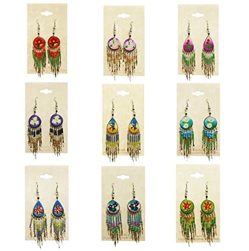 Peruvian Earrings - Flower Themed Tear Drop Dangle Large - Hand Crafted 2" x 5/8"