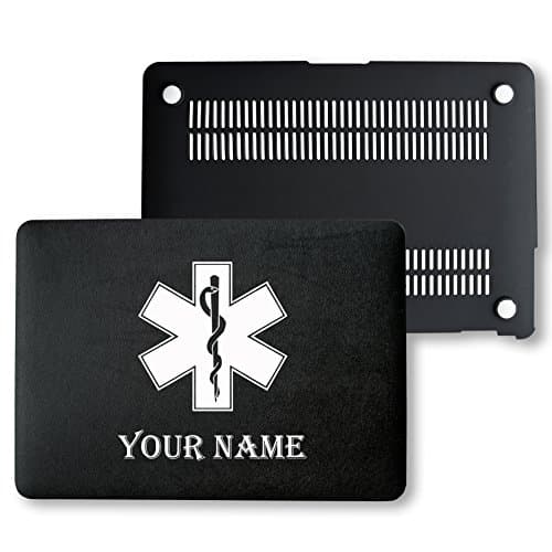 MacBook Pro Retina 13 Case, PU Leather Black Hard Shell Snap On Case Cover Only Fits on MacBook 13 inch Pro Retina Display (A1502 &amp; A1425) (Medical Symbol Custom Name)