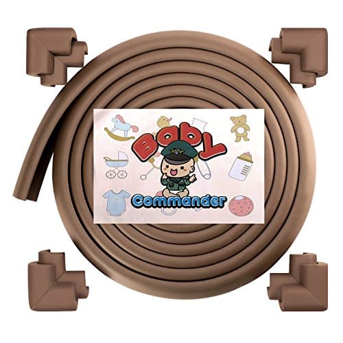 Baby Commander 16.2ft [15ft Edge+8 Corners] Safe Edge and Corner Guard Foam Cushion - EXTRA SOFTNESS - COFFEE | Baby Proof Table Furniture Edge Protector; Home Safety Childproofing Edge Bumper